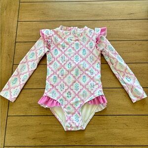 Cynthia Rowley Long Sleeve Rash Guard One Piece Ruffled Bathing Suit, Size 3T